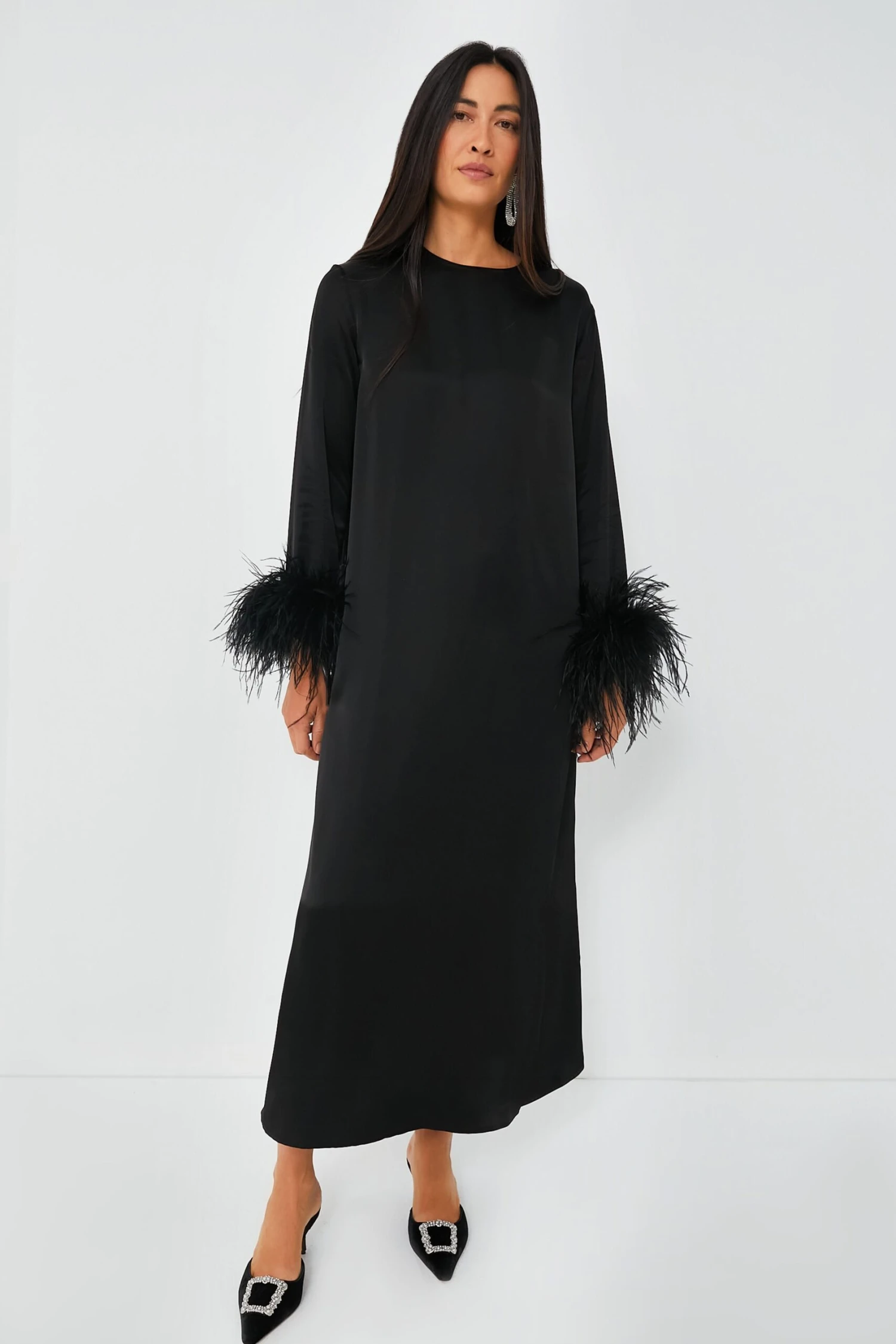 Black Suzi Maxi Dress With Detachable Feathers - Image 2