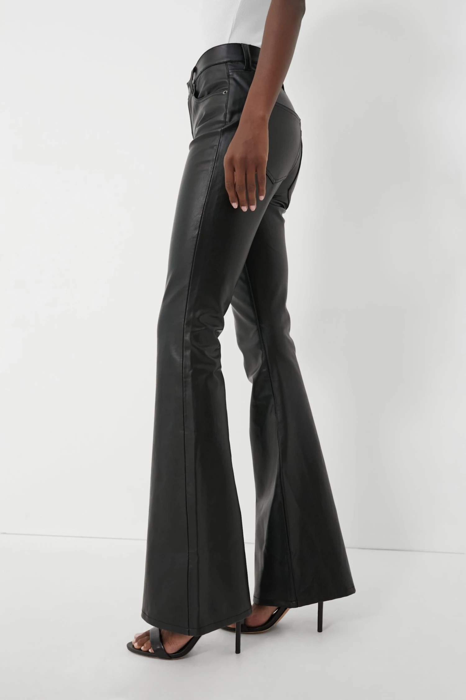 Veronica Beard Black Vegan Leather Beverly High Rise Skinny Flare - Image 3