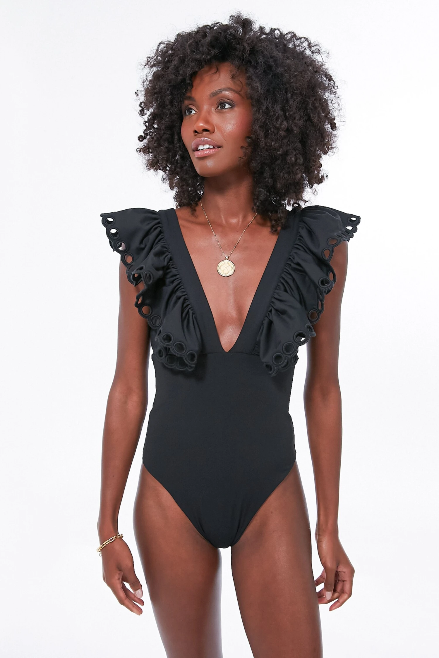 Black Siena Ruffle Scallop One Piece