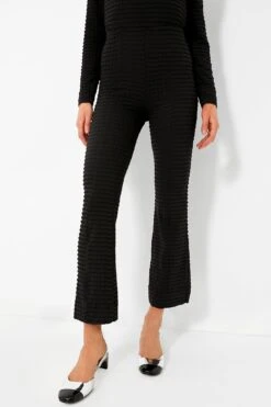 Ganni Black Stretch Seersucker Cropped Pants
