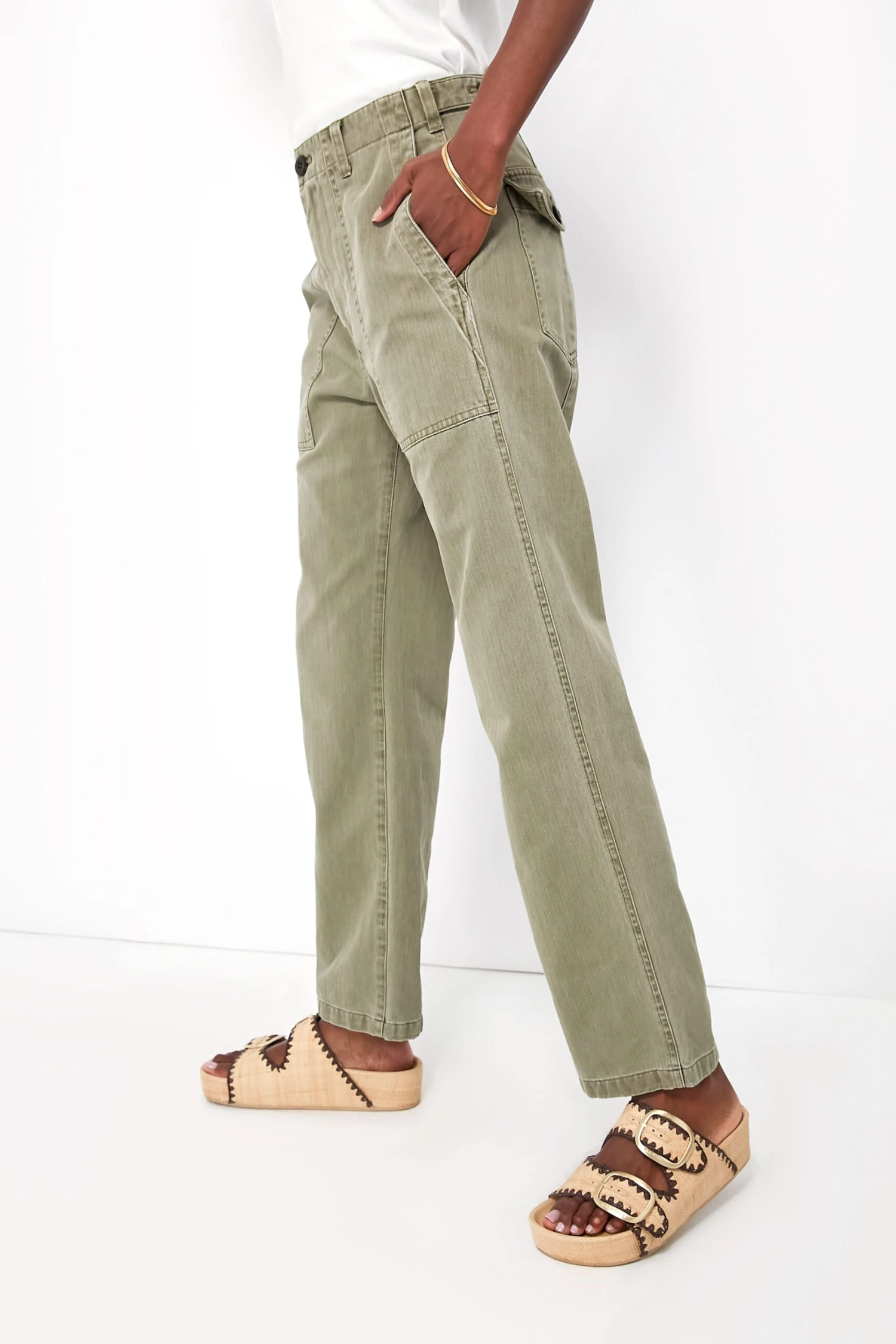Vintage Olive Herringbone Utility Pant - Image 3