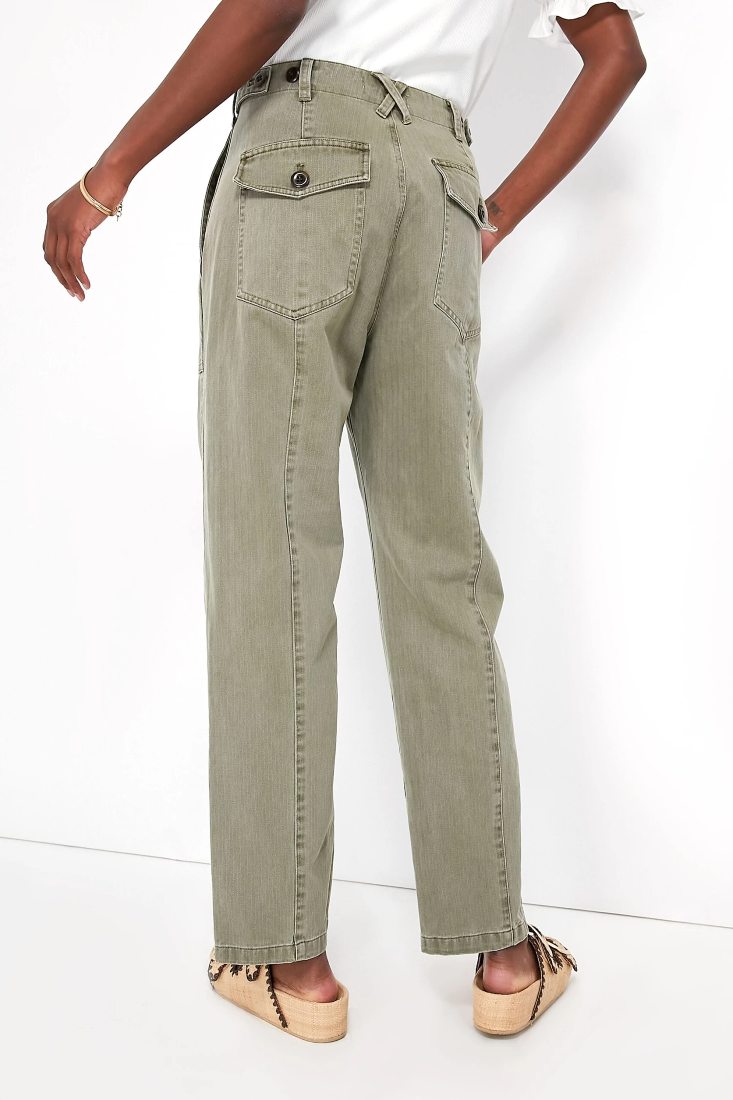 Vintage Olive Herringbone Utility Pant - Image 4