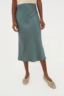 ANINE BING Dark Sage Bar Silk Skirt