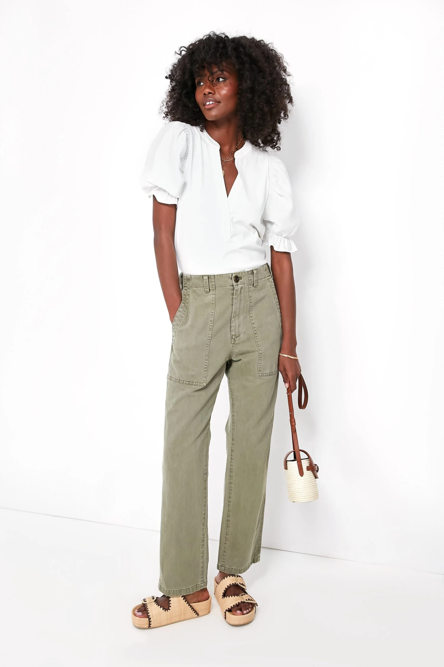 Vintage Olive Herringbone Utility Pant - Image 2