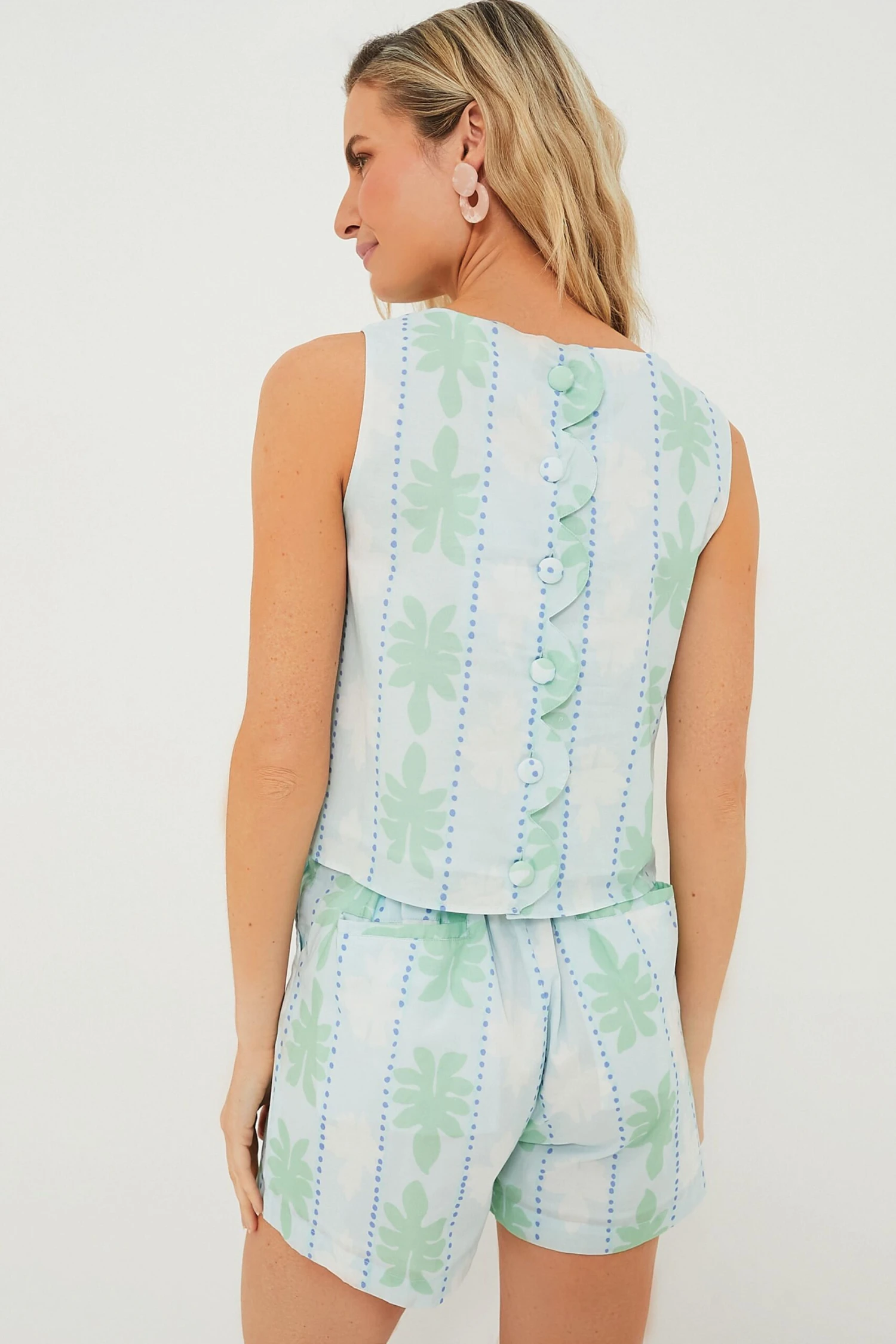 Cool Blue Cabana Stripe Scalloped Short Set - Image 4