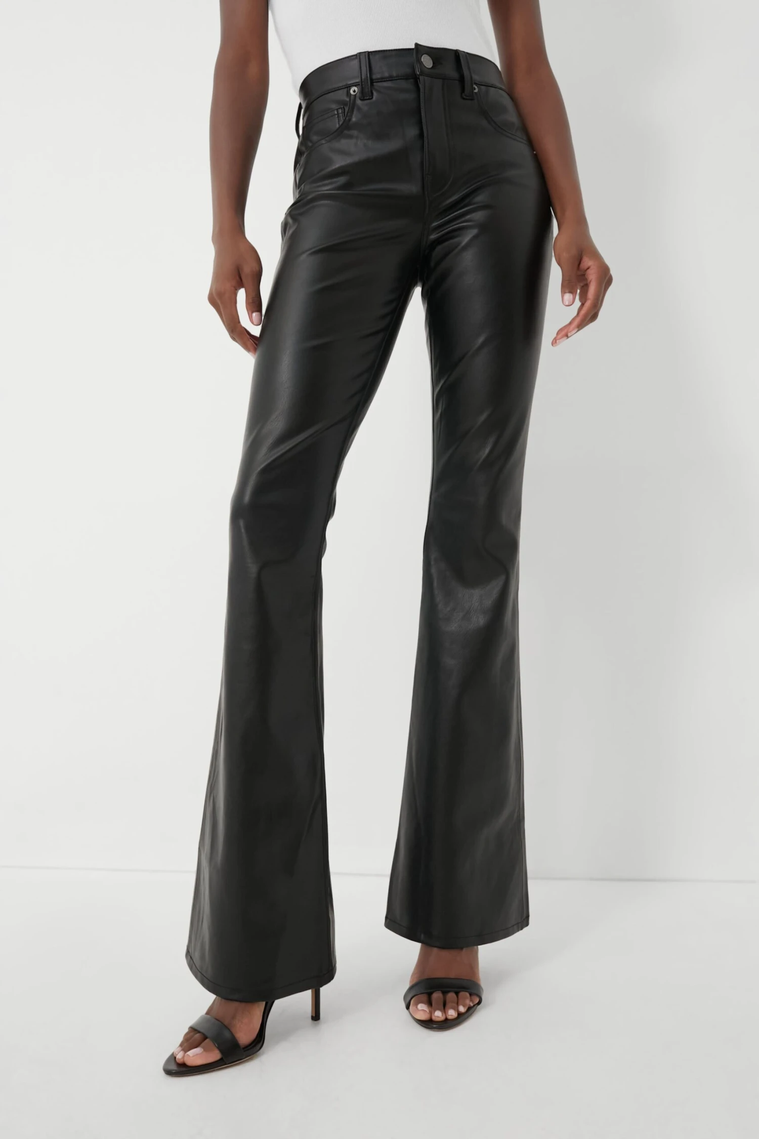 Veronica Beard Black Vegan Leather Beverly High Rise Skinny Flare