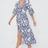 Milanese Wallpaper Blue Elowen California Poplin Dress
