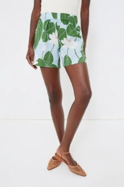 Green Waterlily Bizzy Linen Shorts