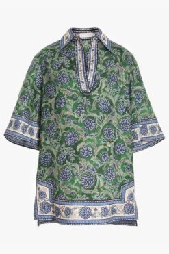 Zimmermann Green And Blue Floral Junie Tunic Dress