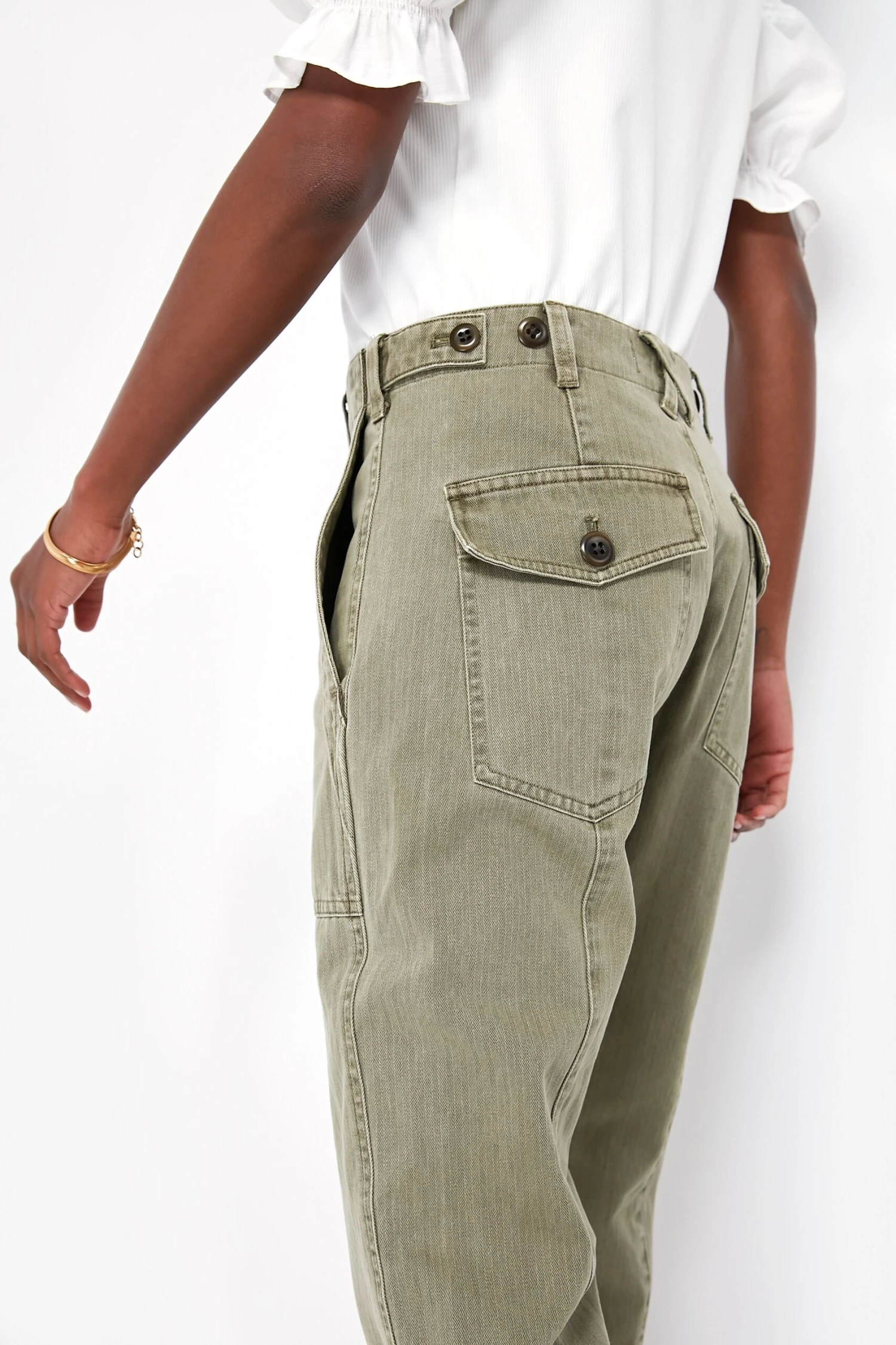 Vintage Olive Herringbone Utility Pant - Image 5